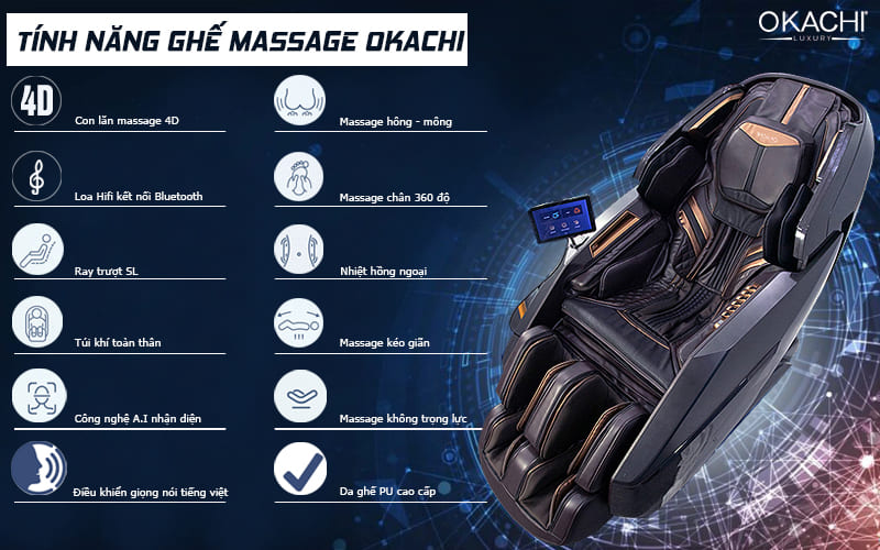 Ghế massage Nhật Bản nội địa giá bao nhiêu? tinh nang ghe massage okachi1 - Ghế massage Nhật Bản nội địa giá bao nhiêu?