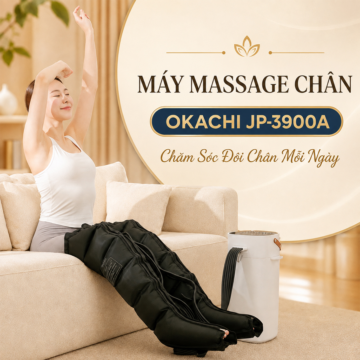 Máy massage chân nén ép suy giãn tĩnh mạch OKACHI JP-3900A (6 buồng) may massage chan okachi jp 3900a model - Máy massage chân nén ép suy giãn tĩnh mạch OKACHI JP-3900A (6 buồng)