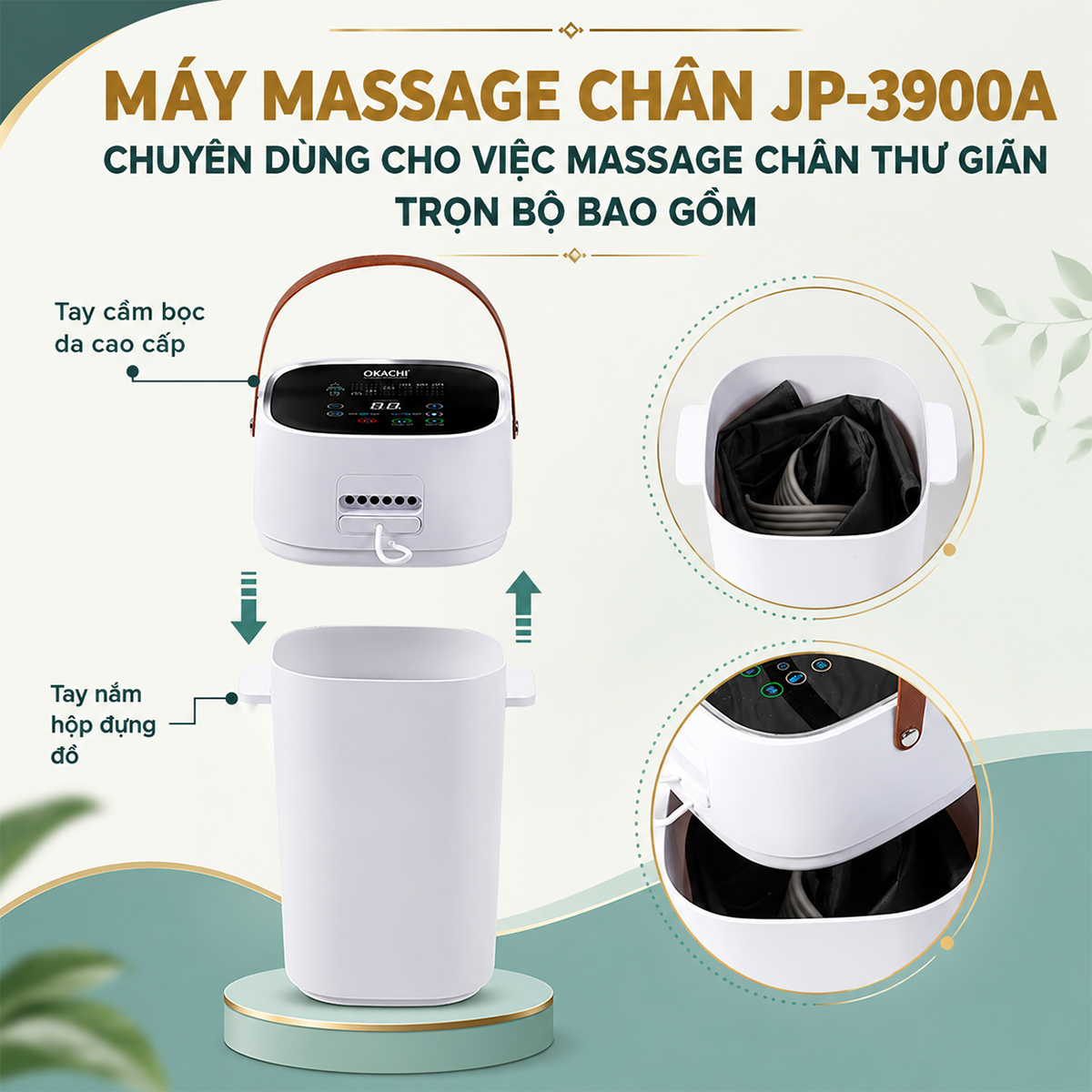 Máy massage chân nén ép suy giãn tĩnh mạch OKACHI JP-3900A (6 buồng) may massage chan okachi jp 3900a tron bo - Máy massage chân nén ép suy giãn tĩnh mạch OKACHI JP-3900A (6 buồng)